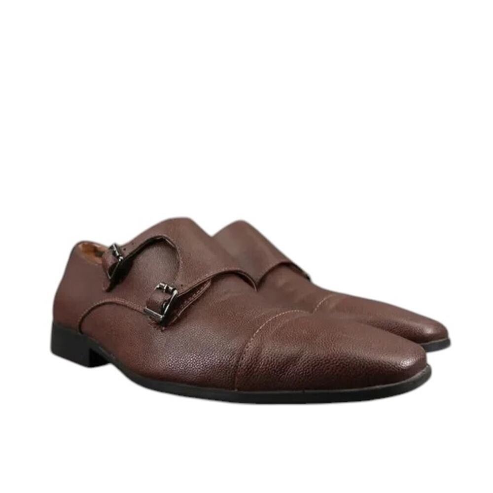 Madden Shoe Men 8.5 Oxford Double Monk Strap Buckle Cap Toe Classic Formal Brown